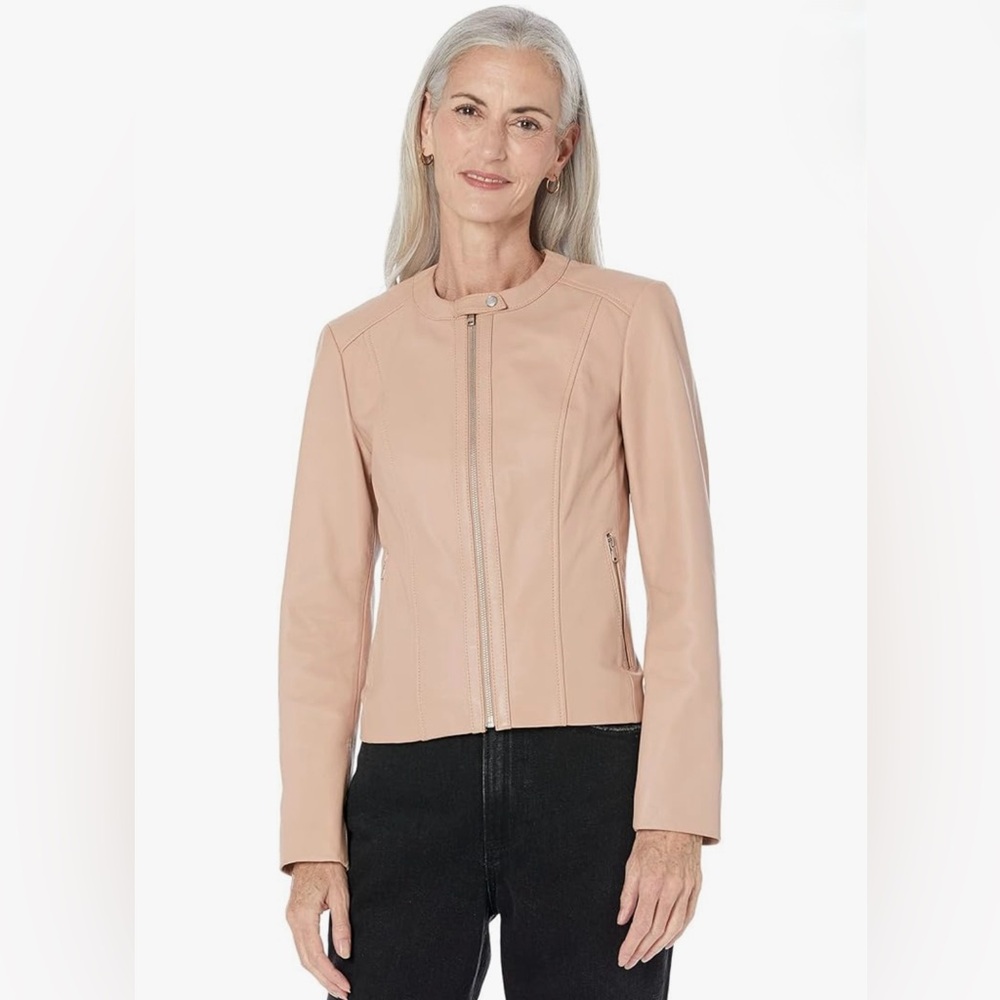 Cole Haan Dusty Rose Leather Moto Jacket size S small women’s Lamb leather